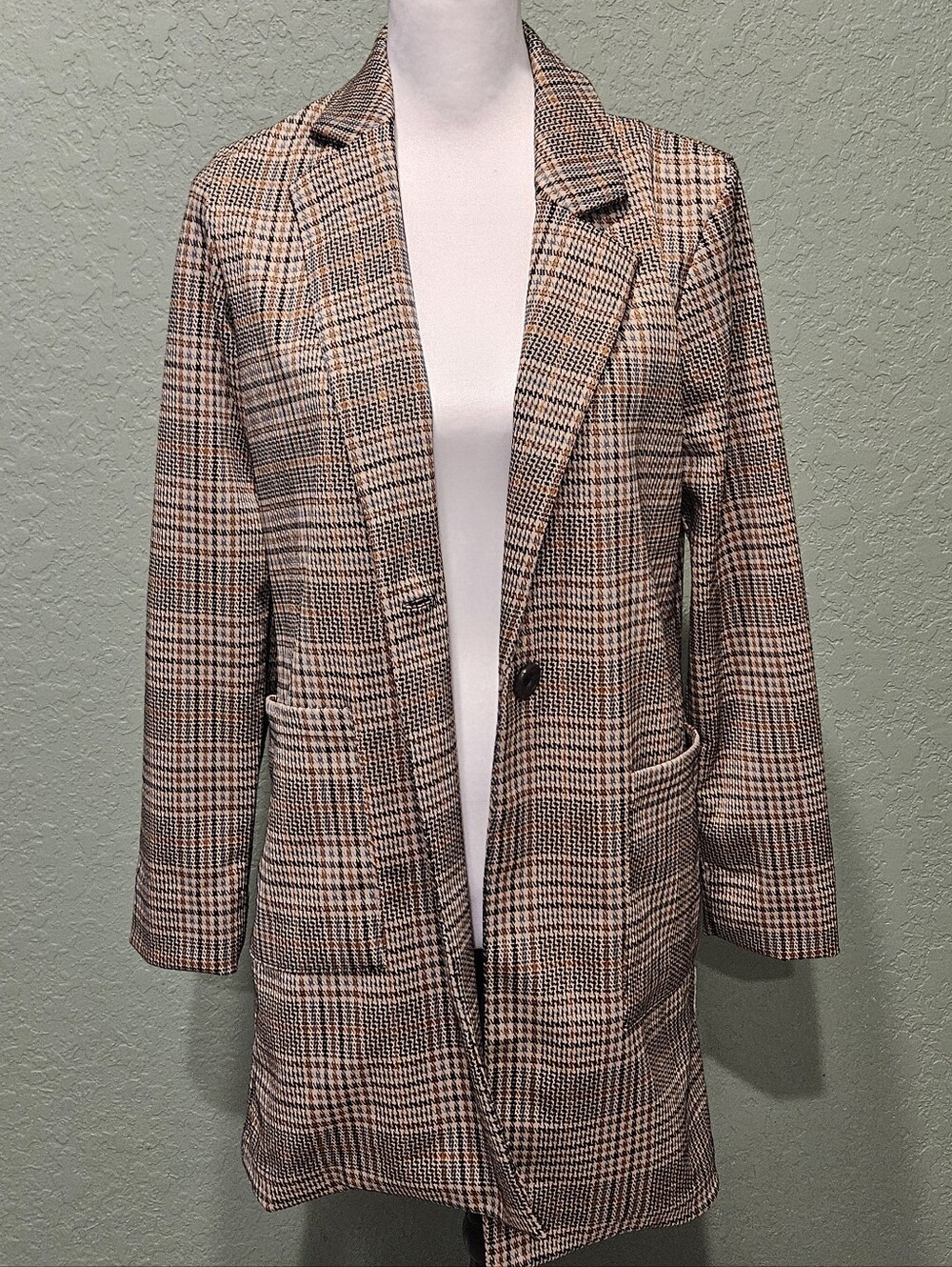 Philosophy Republic Clothing Plaid Longline Blazer Jacket Brown Houndstooth XS